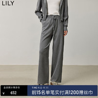 LILY2024秋女装格雷系抽绳松紧腰垂感百搭通勤款休闲裤阔腿裤 501灰色 S