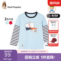 暇步士(Hush Puppies)童装儿童男女童春秋季柔软透气舒适休闲百搭款长袖衬衫 马卡龙蓝D款 110cm