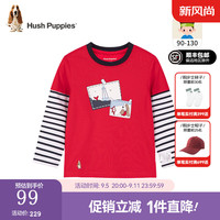 暇步士(Hush Puppies)童装儿童男女童春秋季柔软透气舒适休闲百搭款长袖衬衫 珊瑚红D款 110cm