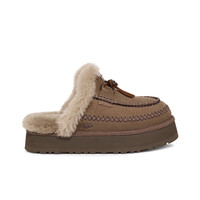 UGG 女士时尚舒适纯色厚底系带装饰休闲半拖包头拖 1158260 胡桃木色 38