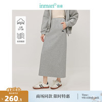 茵曼（INMAN）空气层开叉半身裙2024秋季女装显瘦直筒长裙 花灰色 L