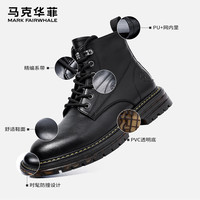 马克华菲马丁靴男款秋季黑色英伦风高帮男鞋真皮工装靴子皮靴 六孔加绒 42 =运动鞋43码
