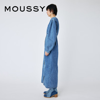 moussy 秋季女装泡泡袖下摆开叉长款牛仔连衣裙010GSK11-0090 110蓝色 00001/S