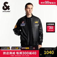 杰克·琼斯（JACK&JONES）BSQ联名款秋季刺绣图案宽松版型日常休闲棒球领夹克外套224321081 黑色 常规 180/100A/L