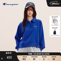 Champion冠军插肩袖卫衣女2024秋季Polo领休闲半拉链女式上衣 蓝色 L