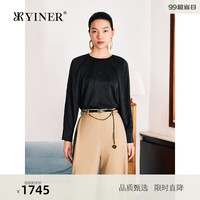 YINER音儿2024秋季真丝桑蚕丝提花褶艺衬衫法式上衣 黑色 38