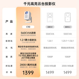 大眼橙C1D 高亮云台便捷投影仪家用c1d卧室宿舍1080P小型超高清投影机c1超高清智能家庭影院 大眼瞪c1air C1D云台+晒单会员