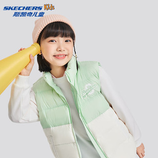 Skechers斯凯奇秋冬季男女中大童梭织羽绒服背心L424K032/L424K096 微绿色/04BJ 175