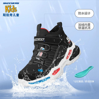 Skechers斯凯奇童鞋男童棉鞋儿童雪地靴冬加绒鞋防水防寒大童靴子403668L 黑色/BLK加绒 32.5码