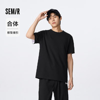 森马（Semir）【凉感抗菌】短袖T恤男夏季装纯色打底衫圆领上衣 黑色90001 185/100A/XXL