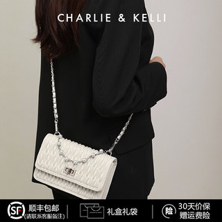 CHARLIE&KELLI CHARLIE & KELLI CK轻奢包包女包2024女小香风菱格链条包斜挎包 米白色