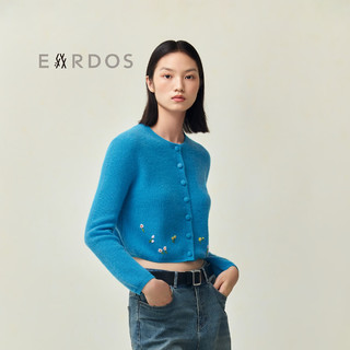 ERDOS【刘雯联名系列】LIUWEN×ERDOS 手绣花朵圆领纯羊绒短款针织开衫