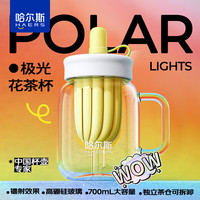 哈尔斯玻璃杯女生高颜值花茶吸管杯子大容量茶水分离 金辉鹂黄700ML 极光杯-金辉鹂黄700ML