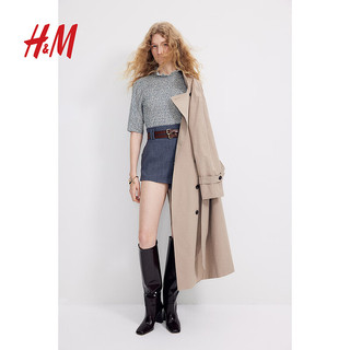 H&M2024夏季女装时尚褶皱衬衫1245395 白色/图案 155/80 XS