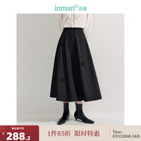 茵曼（INMAN）立体花朵不规则半身裙2024秋季女装显瘦中长款A字伞裙 午夜黑 XL