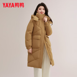 鸭鸭（YAYA）羽绒服女中长款2024年冬季韩版宽松可拆卸帽加厚保暖外套HY 秋叶黄色 170/92A(XL)