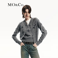 MO&Co.【100%绵羊毛】2024秋手工钉钻短款针织开衫MBD3CAR021 中花灰色 L/170