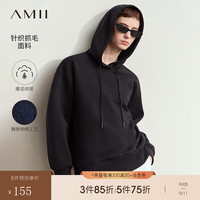 AMII2024冬休闲连帽玫瑰字母刺绣抓绒卫衣女宽松落肩袖上衣 黑色 155/80A/S