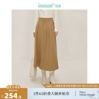 茵曼（INMAN）【旷野美拉德】简约高腰百褶半身裙2024冬女装A字中长款裙子 卡其色 XL