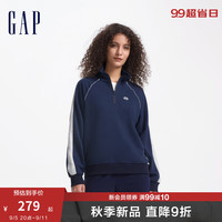 Gap女装2024秋季新款法式圈织软刺绣logo撞色翻领卫衣上衣636720