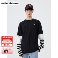 美特斯邦威(Meters Bonwe)长袖T恤男2024秋季新款恤纯棉圆领舒适半袖宽松假两件