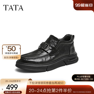 他她（TATA）商务休闲皮鞋男士真皮通勤高帮鞋短靴2024冬ODL01DD4 黑色 40