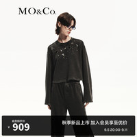 MO&Co.2024秋手工钉钻镜片脏染洗水棉质短款卫衣MBD3SWS004 玫瑰灰色 M/165