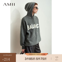 AMII2024秋休闲风撞色字母提花抽绳连帽毛衣女宽松慵懒上衣 深灰 170/92A/XL