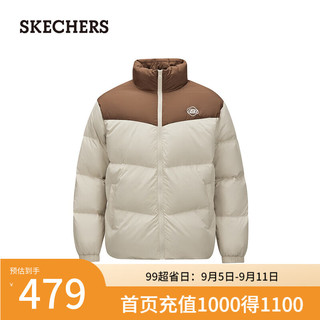 斯凯奇（Skechers）男女同款冬季梭织短款立领三防科技L324U104 浅棕色/0046 XL