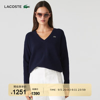 法国拉科斯特 LACOSTE女装潮流休闲V领长袖针织衫毛衣衫女|AF9554 166/藏青色 42/175