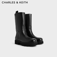 CHARLES&KEITH24秋季圆头直筒骑士靴厚底中筒靴CK1-90920140 Black黑色 36