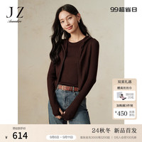 玖姿·安娜蔻休闲简约假两件羊毛热软糖修身针织衫女2024冬季 深咖啡 XL