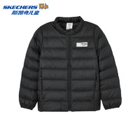 Skechers斯凯奇羽绒服男女童冬季梭织短款儿童舒适休闲外套P424K057 碳黑/0018 120cm