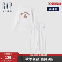 Gap【大小童同款】男童2024秋季印花睡衣套装家居服646197 牛奶白 150cm(12-13岁) 亚洲尺码