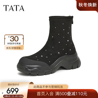 他她（TATA）高光千金厚底弹力瘦瘦靴女时装短靴2024冬季7D261DZ4 黑色 35