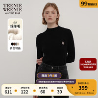 Teenie Weenie小熊2024秋休闲半高领舒适修身针织衫打底 黑色 155/XS