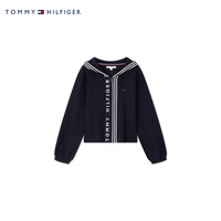 TOMMY HILFIGER24秋冬童装女休闲字母提花镶边连帽针织开衫TH2432137 藏青色654 L/155cm