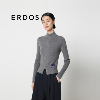 ERDOS 24秋冬新品精纺半高领四平修身显瘦百搭双拉链开衫女羊绒衫