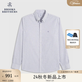 布克兄弟（BrooksBrothers）男士24早秋免烫清爽竖条纹休闲长袖衬衫 5003-紫色 M