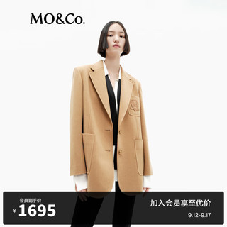 MO&Co.西装毛呢外套美丽诺绵羊毛学院风宽肩H型雕花金扣刺绣章仔 暖驼色 XS/155