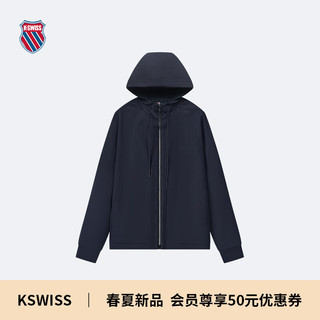 K·SWISS 盖世威（K·SWISS）24年春季针织连帽开衫长袖男外套百搭休闲保暖运动上衣 109843 495深靛蓝 L