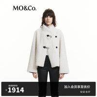 MO&Co.2024秋新品小熊绒毛感皮袢扣高领立领宽松外套MBD3COTT03