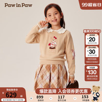 PawinPaw卡通小熊童装2024年秋冬女童毛织学院风套装裙甜美 Beige米色/35 150cm