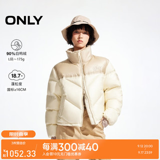 ONLY2024冬季90白鸭绒撞色拼接短款立领羽绒服女|124423018 A01 古董白色 165/84A/M