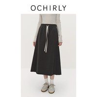 ochirly欧时力纯棉卫衣绒直筒半身裙中长休闲24秋冬季通勤 深灰 XL