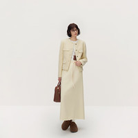 ochirly欧时力纯棉卫衣绒直筒半身裙中长休闲24秋冬季通勤 米杏 XS