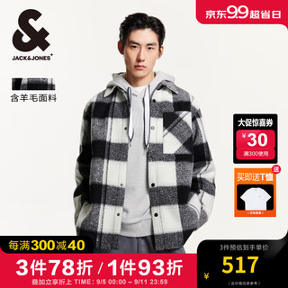 杰克·琼斯（JACK&JONES）男装衣服秋冬毛呢外套男翻领羊毛短款格子大衣男士衬衫式厚外套 黑色E41 黑色E41 195/112A/XXXL