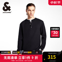 杰克·琼斯（JACK&JONES）冬季亨利领舒适针织面料刺绣装饰简约百搭长袖T恤224402001 黑色E40 常规 黑色E40 175/96A/M