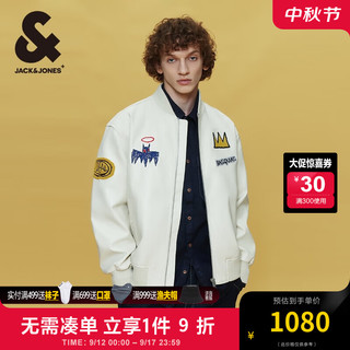 杰克·琼斯（JACK&JONES）BSQ联名款秋季刺绣图案宽松版型日常休闲棒球领夹克外套224321081 银绿色 常规 180/100A/L