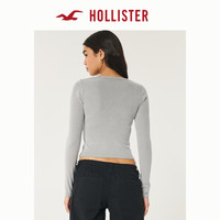 HOLLISTER24秋季V领纽扣小海鸥修身长袖亨利T恤 女 KI339-3631 浅灰色 XXS (160/80A)